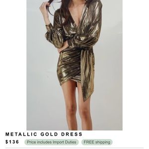 Mable Metallic Gold Dress. New with tags. Size S